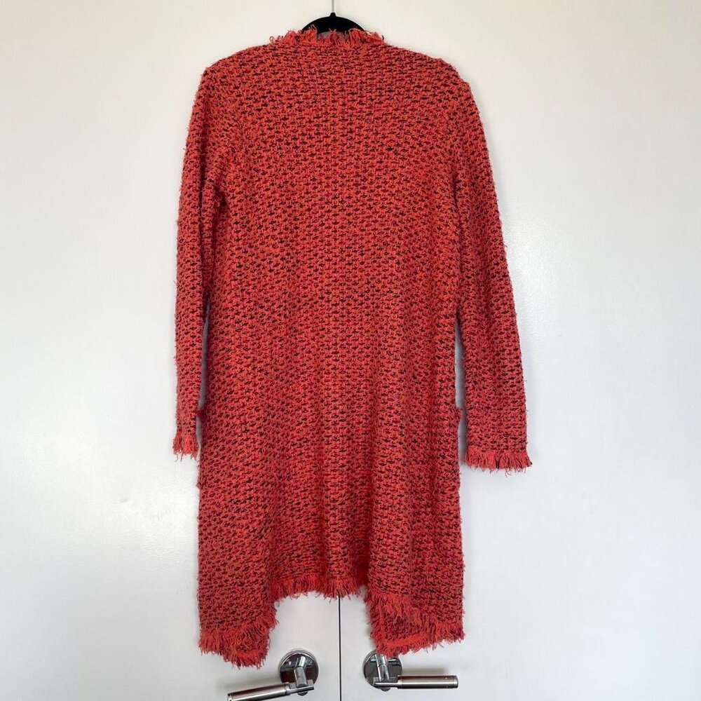 Peach pink fuzzy knit tweed long boho twee cardigan with black accents | Size M - Picture 5 of 7